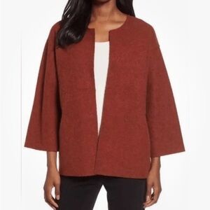 Eileen Fisher Women Rust Felted Alpaca Wool Melange Cardigan Sweater Size Medium